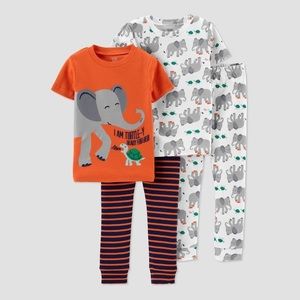 4pc Elephant & Turtle Cotton Short Sleeve PJ Set